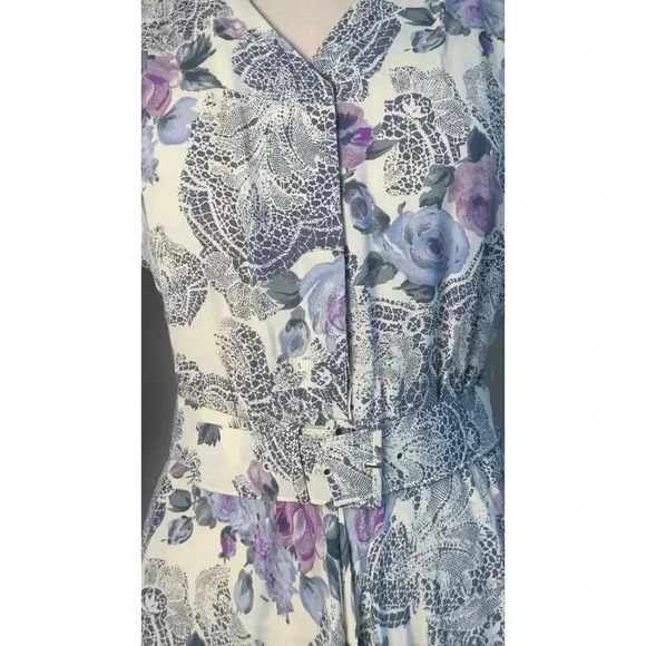 VTG 80s Floral Button Up Midi Dress Purple Rose Pattern Cottagecore style - Picture 4 of 8